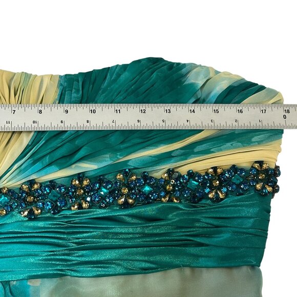 Y2K Bicici Strapless Teal & Cream Ombre Beaded Evening Gown Floor-Length XL - Picture 12 of 14